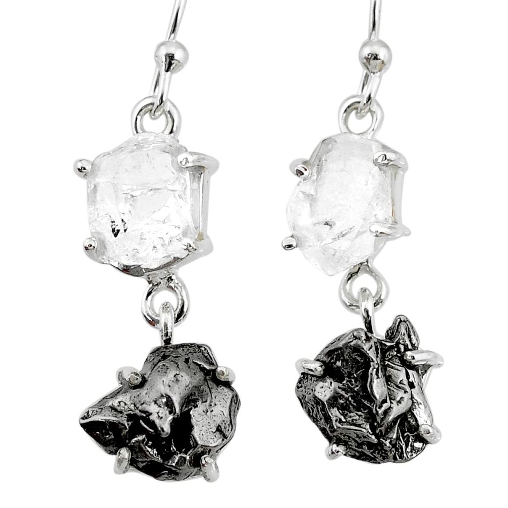 16.90cts natural herkimer diamond campo del cielo 925 silver earrings r73550