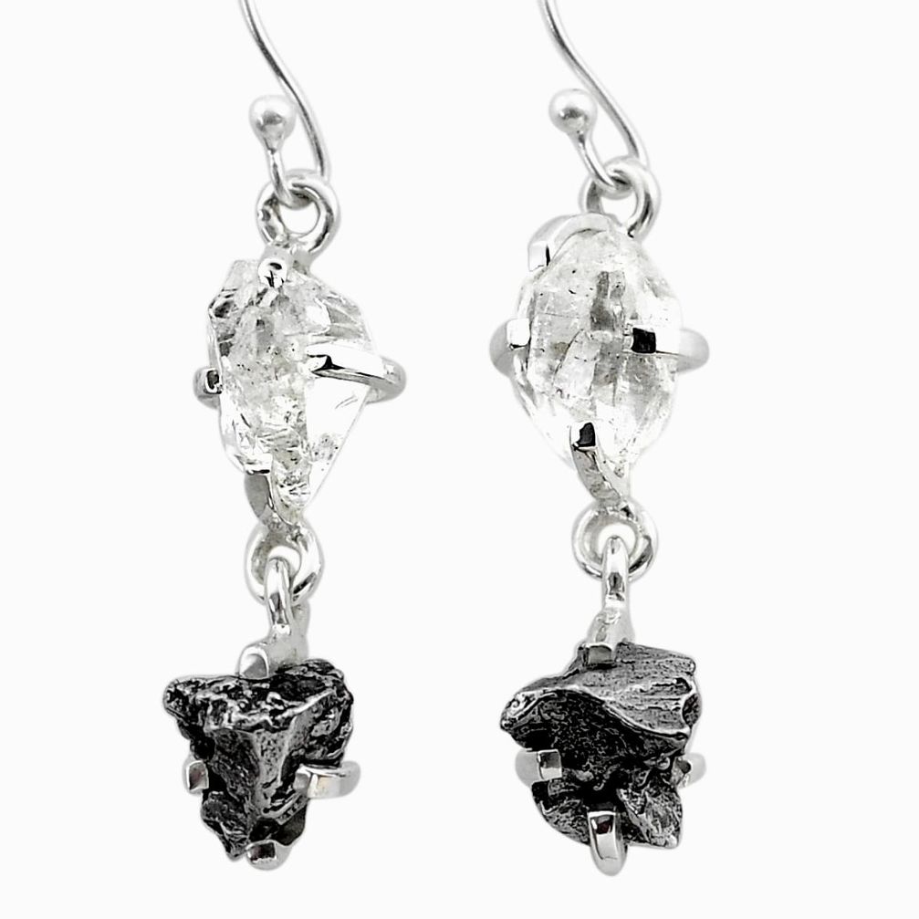 13.08cts natural herkimer diamond campo del cielo 925 silver earrings t49797