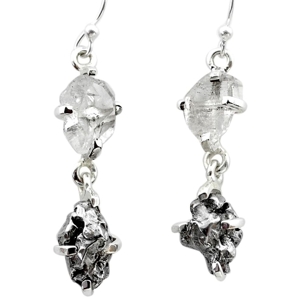 14.76cts natural herkimer diamond campo del cielo silver dangle earrings t49784