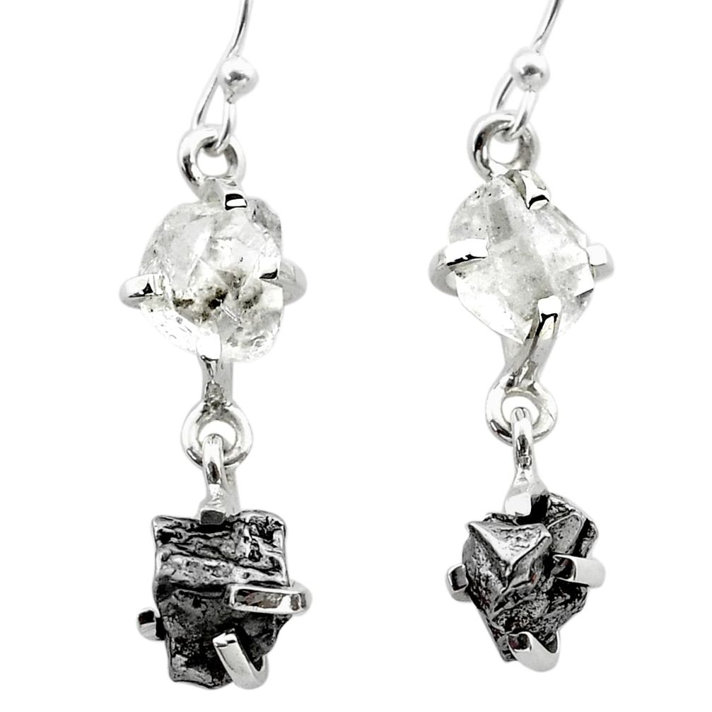 13.69cts natural herkimer diamond campo del cielo silver dangle earrings t49791