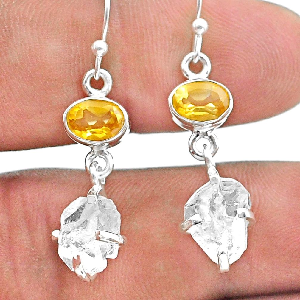 10.31cts natural herkimer diamond citrine 925 silver dangle earrings t49817