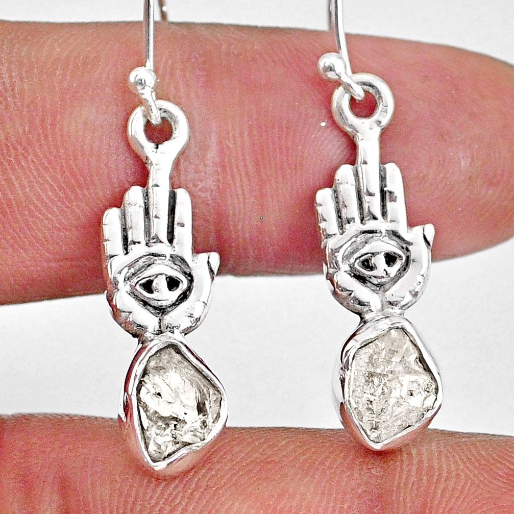 7.75cts natural herkimer diamond fancy silver hand of god hamsa earrings r61565