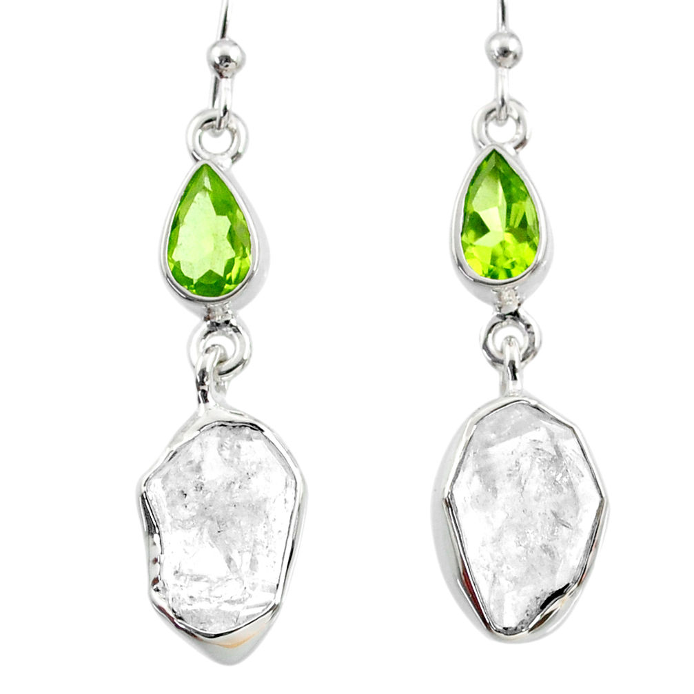 13.09cts natural herkimer diamond peridot 925 silver dangle earrings r65663