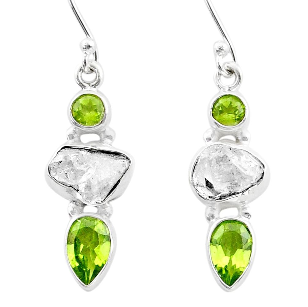 9.06cts natural herkimer diamond peridot 925 silver dangle earrings t72796