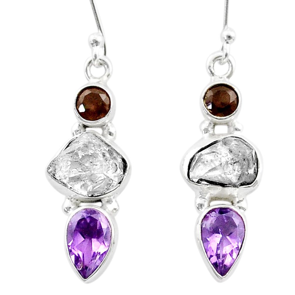  herkimer diamond smoky topaz amethyst silver earrings t72814