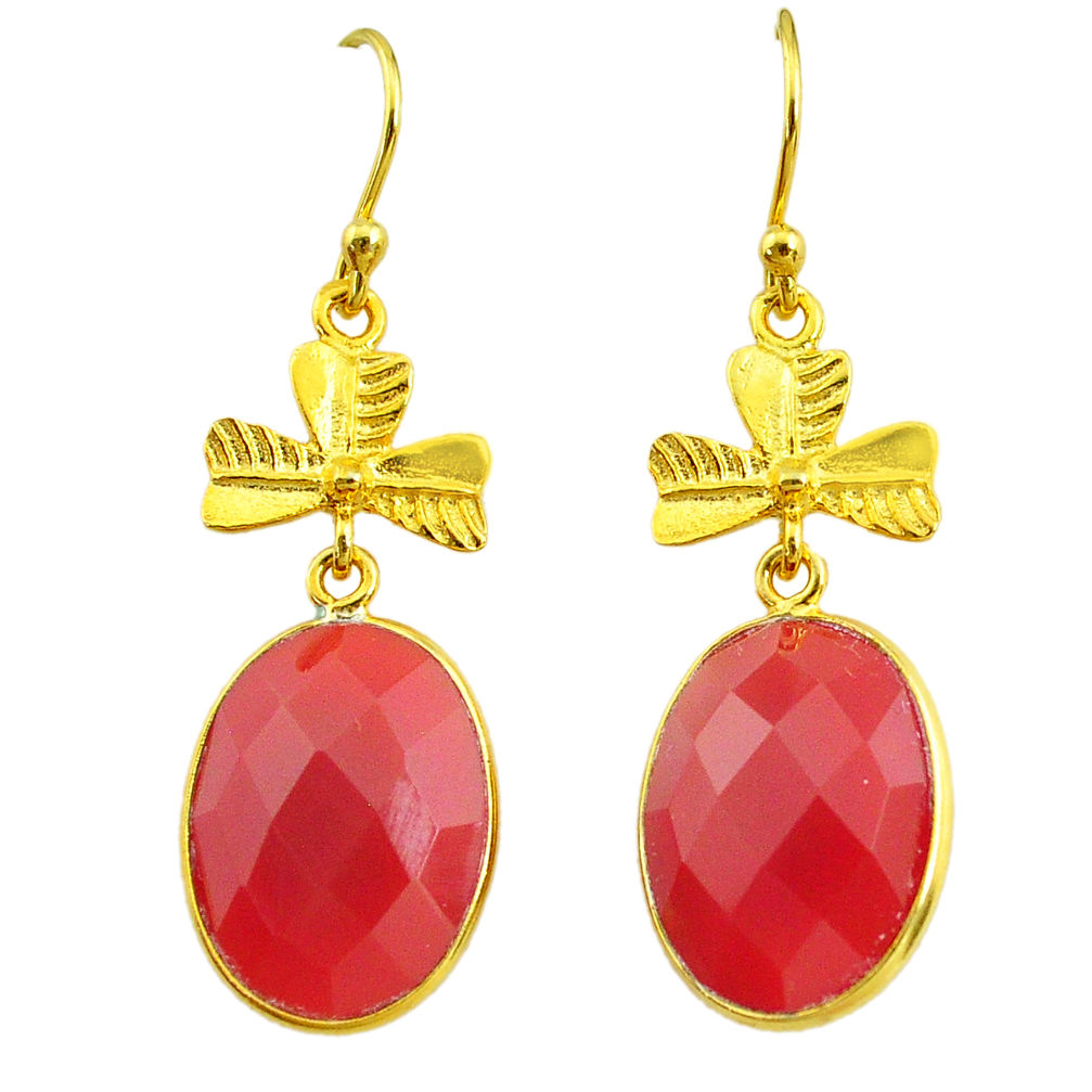 18.54cts natural honey onyx 14k gold handmade dangle earrings jewelry t11514