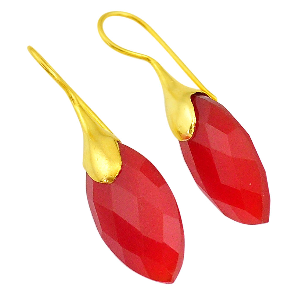 17.90cts natural honey onyx 14k gold handmade dangle earrings jewelry t11563
