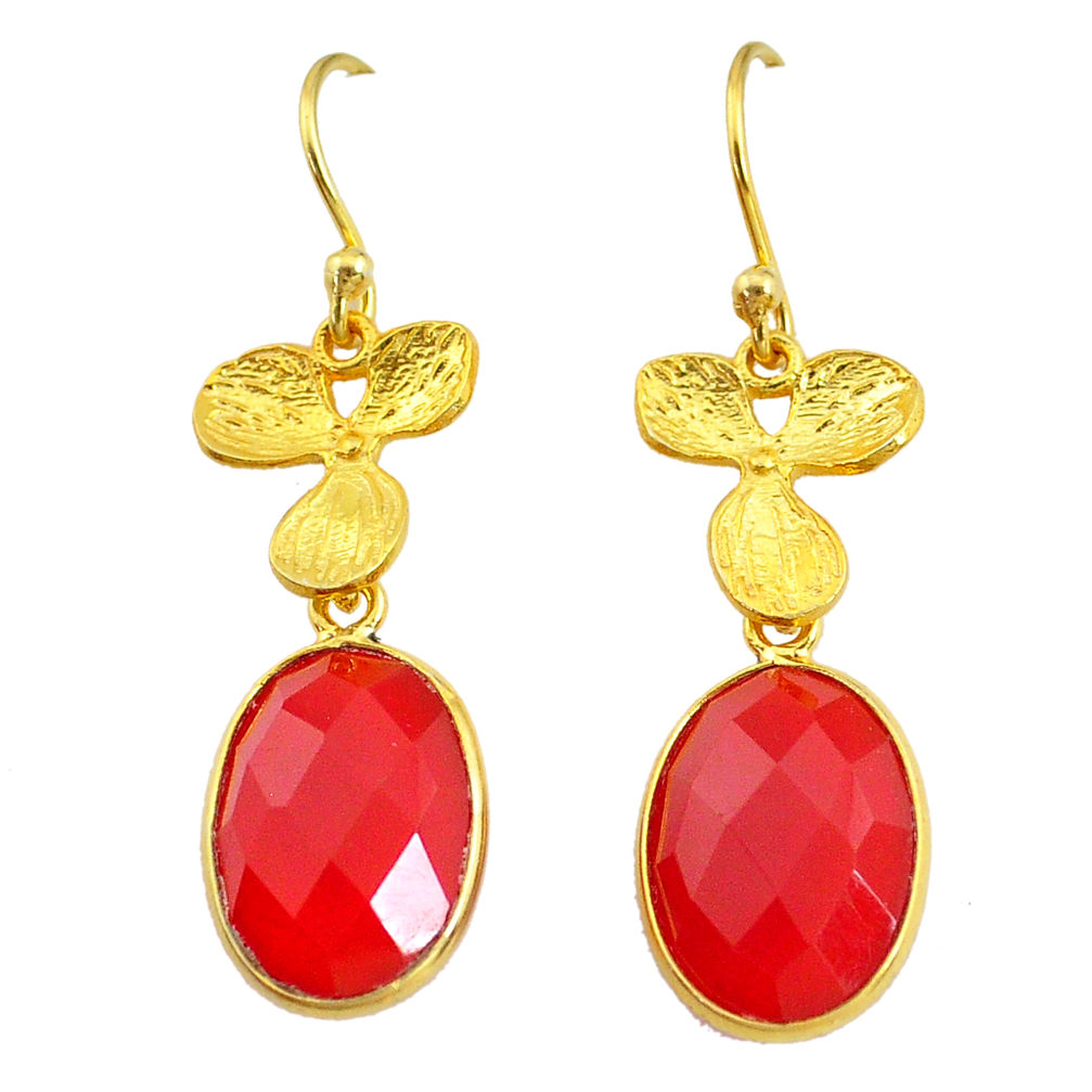 11.23cts natural honey onyx 14k gold handmade dangle earrings t11693