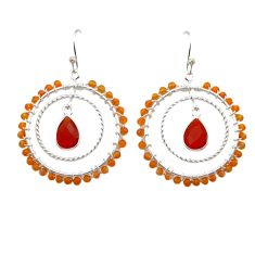 12.06cts natural honey onyx cornelian (carnelian) silver dangle earrings u72390