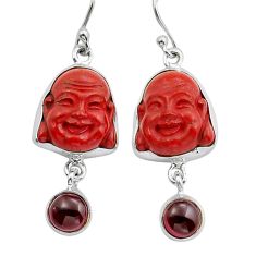 14.45cts natural jasper red garnet 925 sterling silver buddha earrings y15346