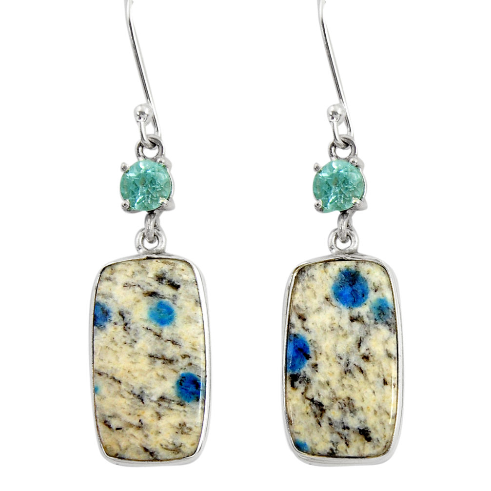  k2 blue (azurite in quartz) 925 silver dangle earrings d39519