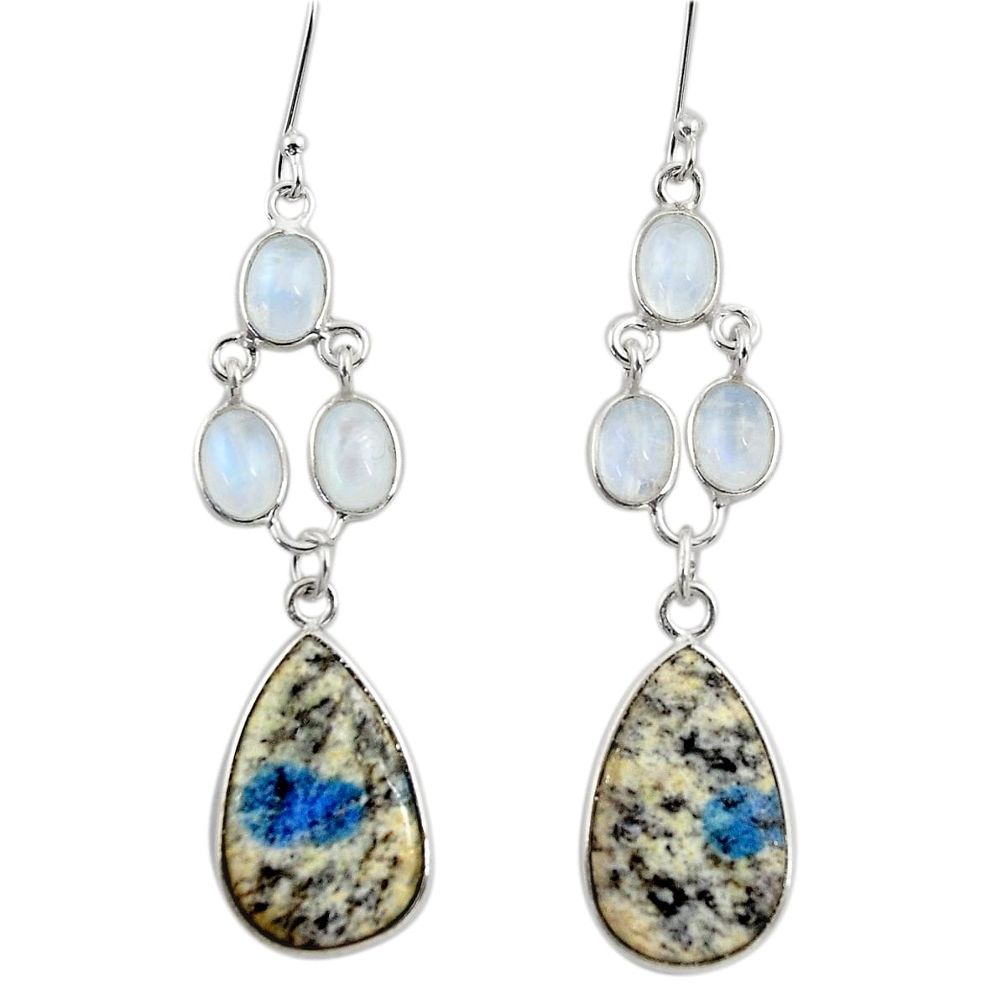  k2 blue (azurite in quartz) 925 silver dangle earrings d39703