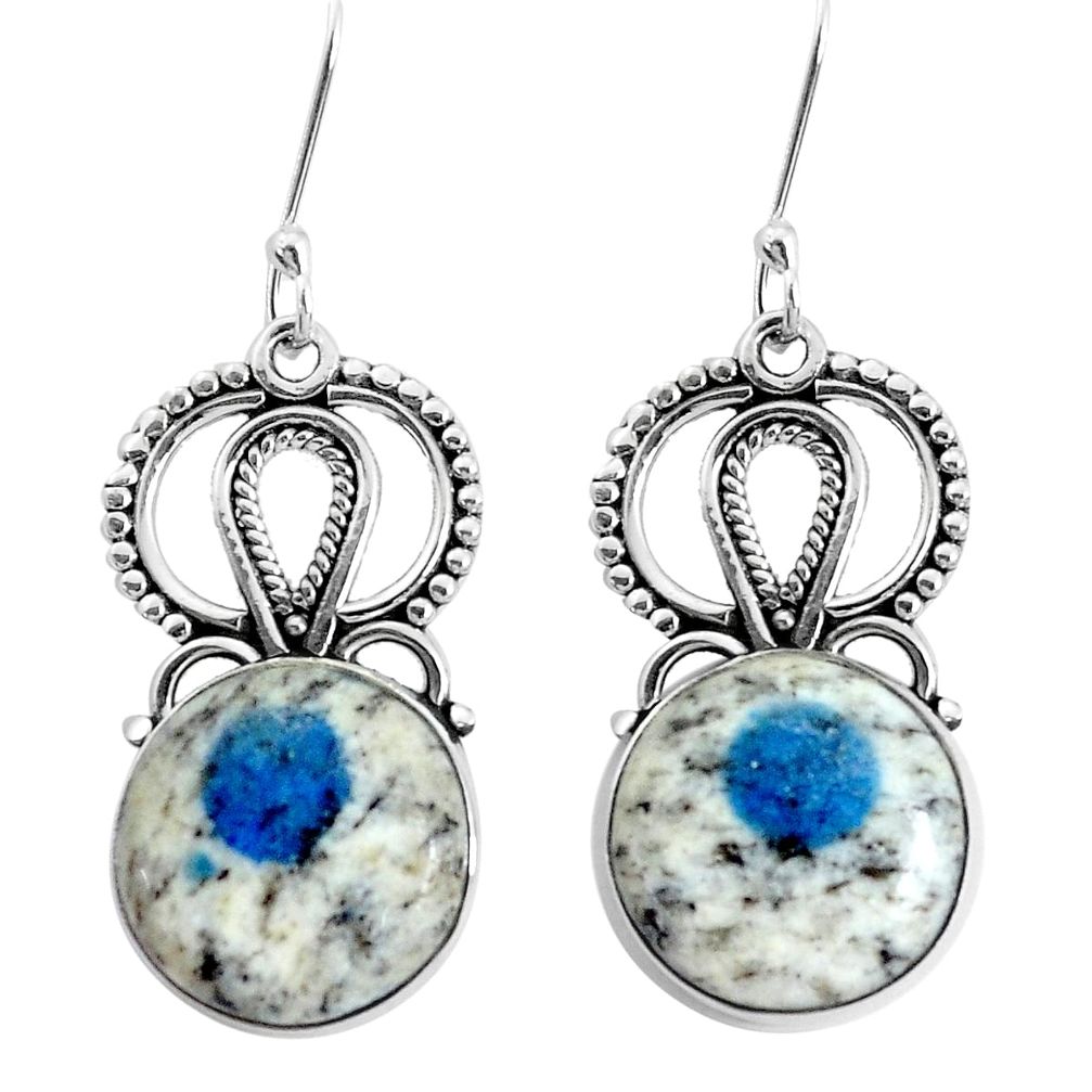 14.12cts natural k2 blue (azurite in quartz) 925 silver dangle earrings p34939