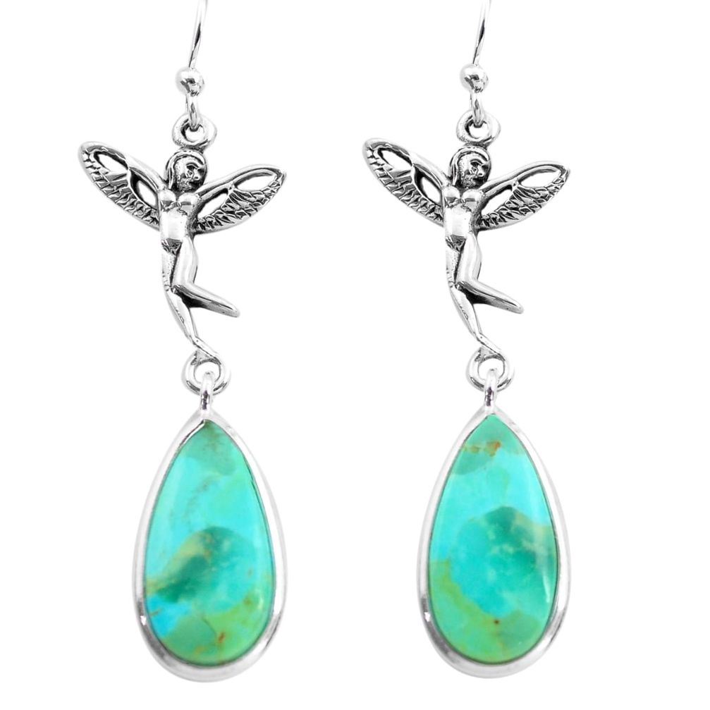 14.23cts natural kingman turquoise 925 silver angel wings fairy earrings p72539