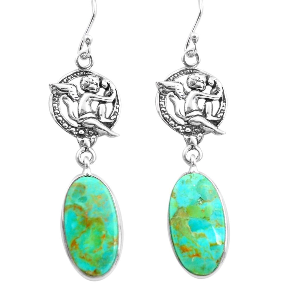 14.23cts natural kingman turquoise 925 silver cupid angel wings earrings p72536