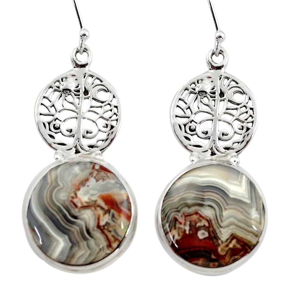 26.34cts natural laguna lace agate 925 silver tree of life earrings r45257