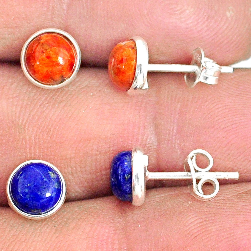 5.73cts natural lapis lazuli copper turquoise 925 silver stud earrings r81576