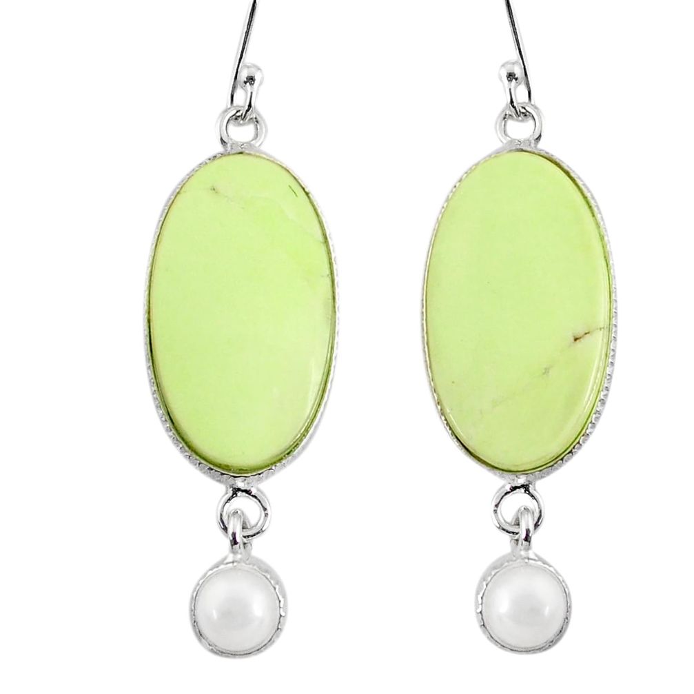 19.73cts natural lemon chrysoprase pearl 925 silver dangle earrings r75809