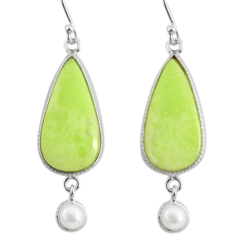 16.68cts natural lemon chrysoprase pearl 925 silver dangle earrings r75811