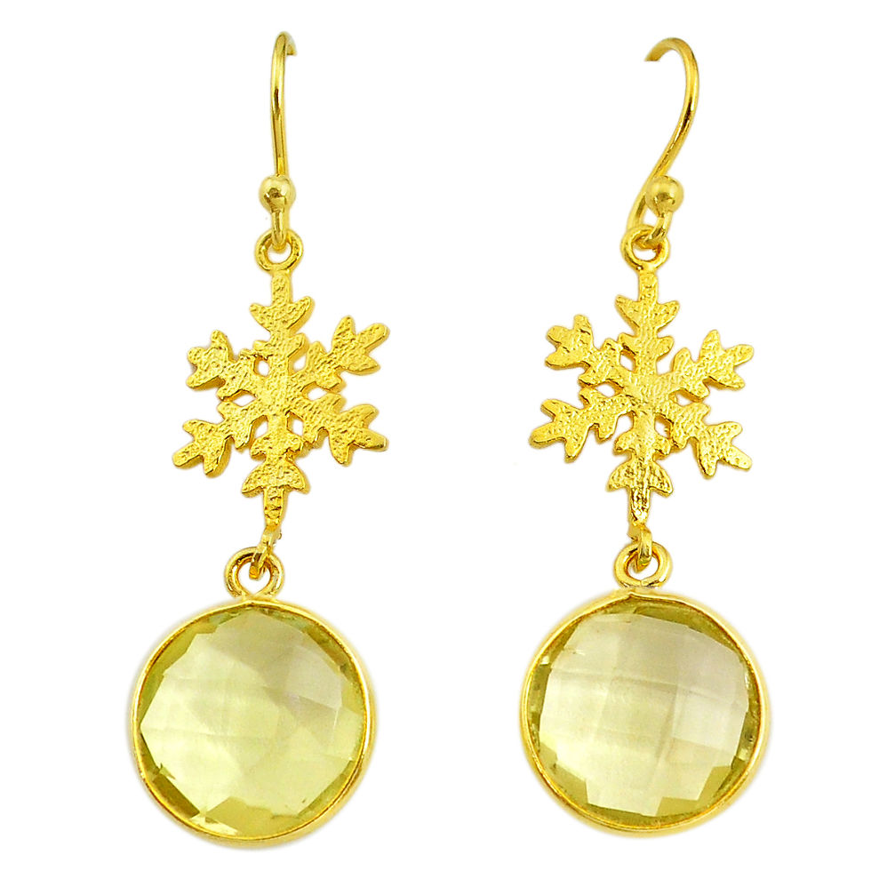 10.84cts natural lemon topaz 14k gold snowflake handmade earrings t14674