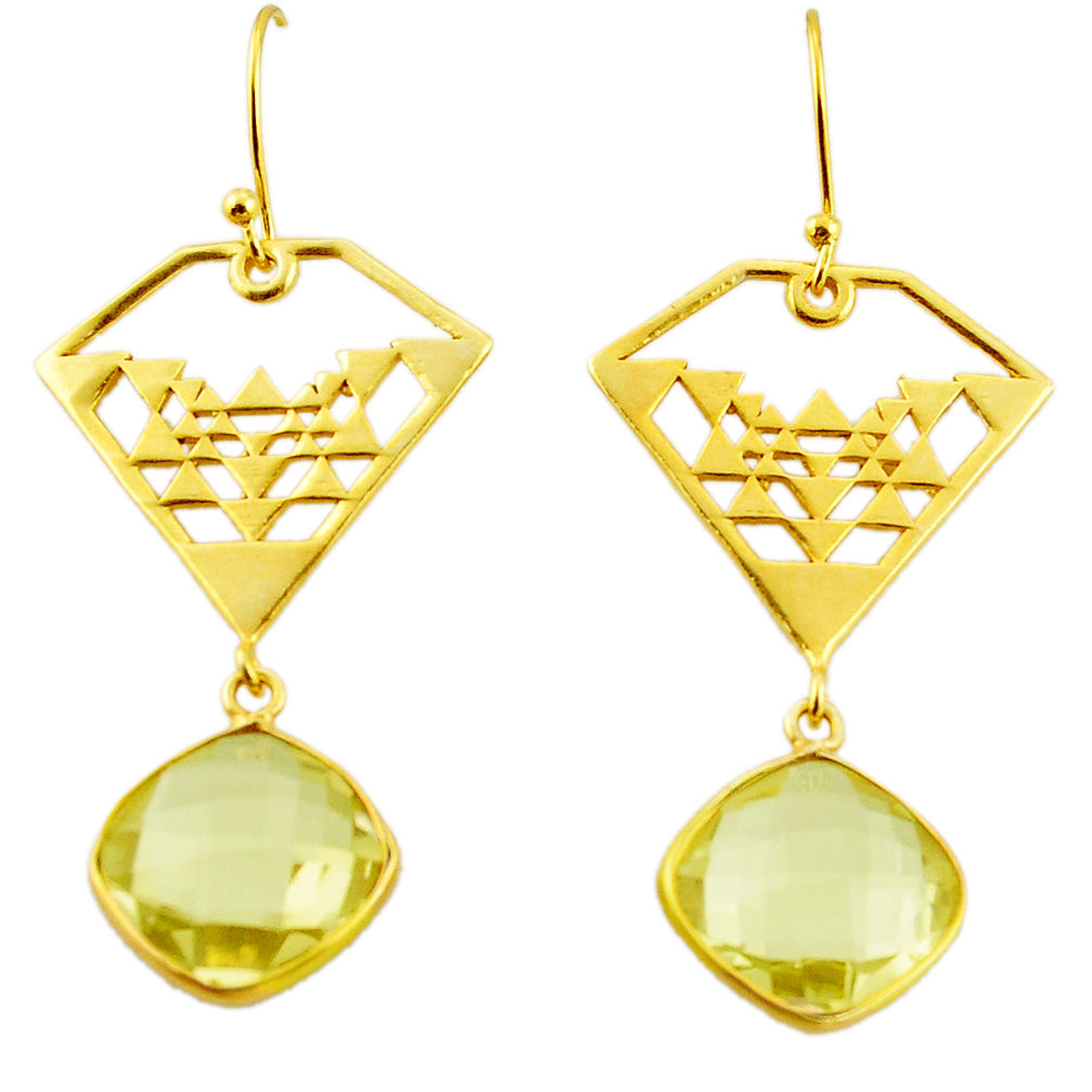 11.89cts natural lemon topaz 925 sterling silver 14k gold dangle earrings r31581