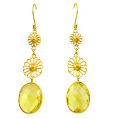 13.24cts natural lemon topaz 925 sterling silver 14k gold dangle earrings r31605