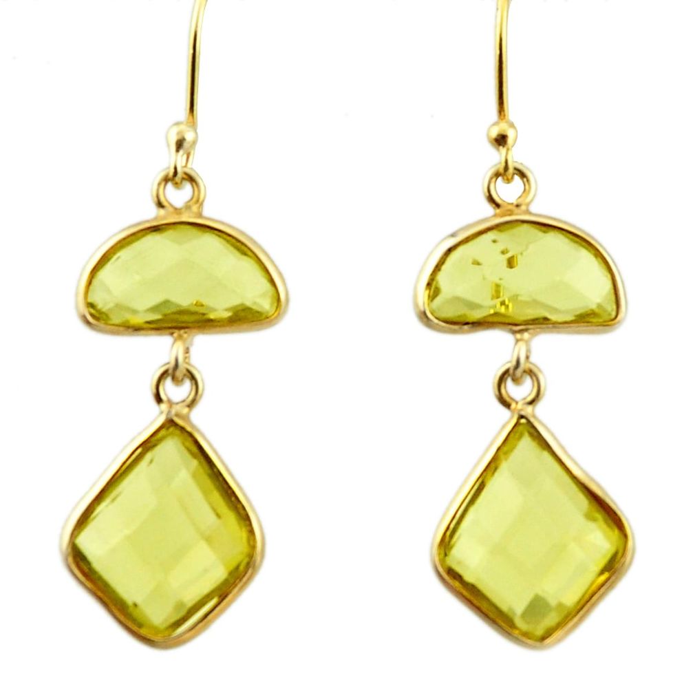 11.93cts natural lemon topaz 925 sterling silver 14k gold dangle earrings r31641