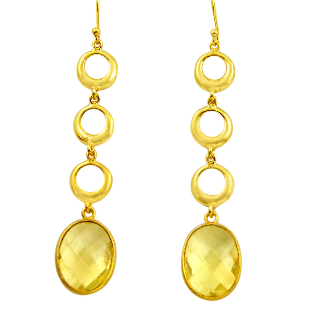 18.88cts natural lemon topaz 925 sterling silver 14k gold dangle earrings r31745