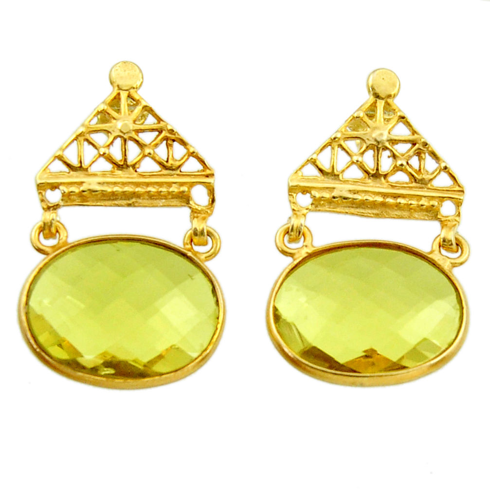 18.14cts natural lemon topaz 925 sterling silver 14k gold dangle earrings r31761