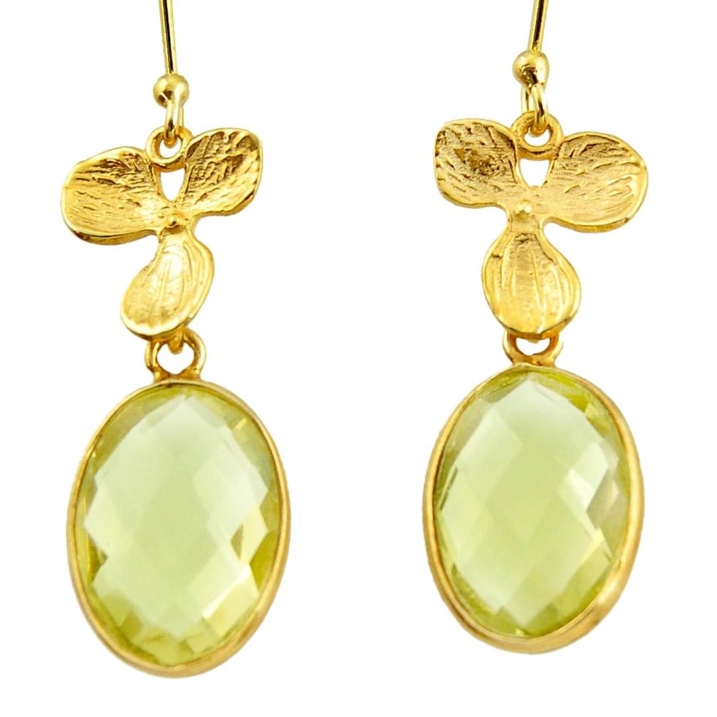 10.75cts natural lemon topaz 925 sterling silver 14k gold dangle earrings r38506
