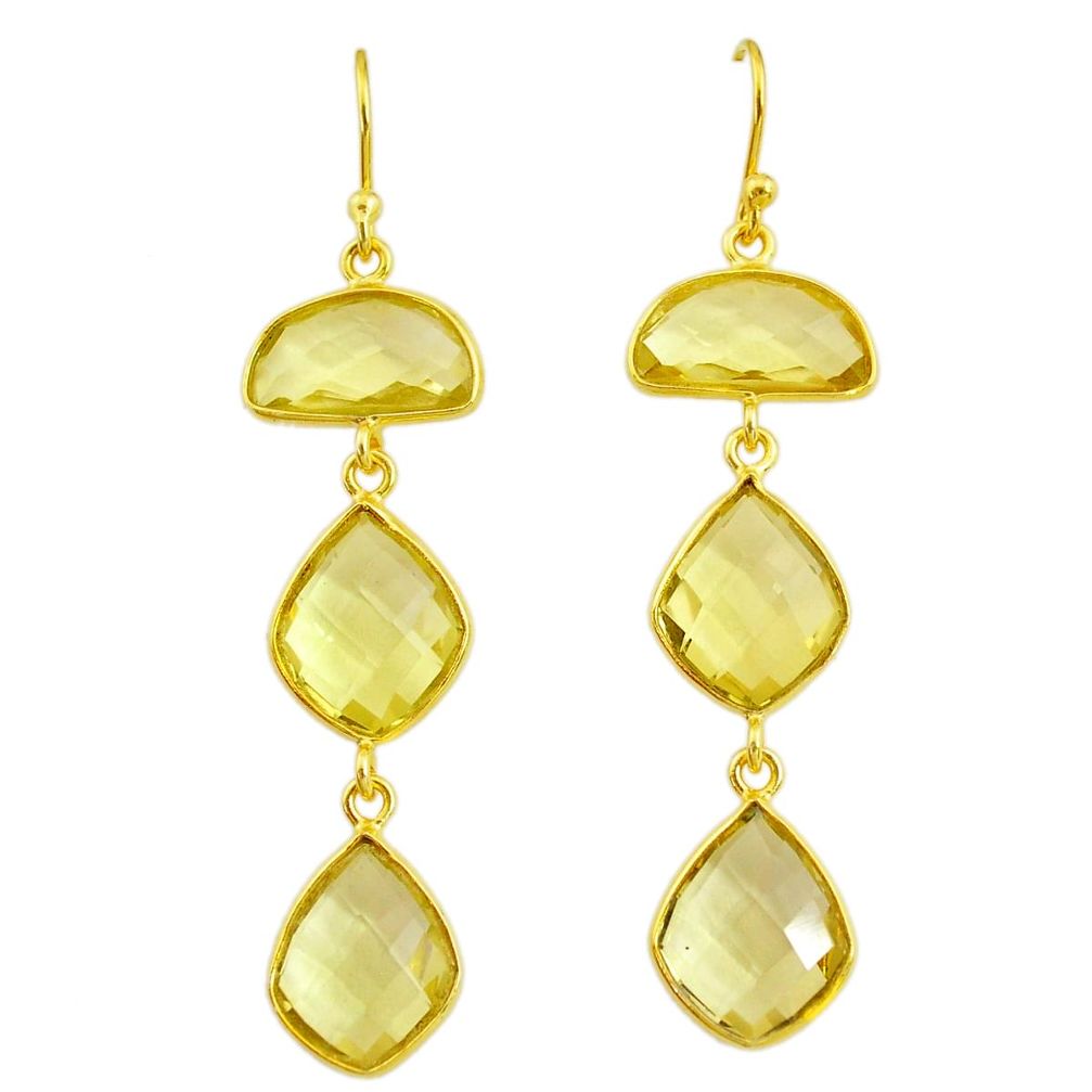 16.13cts natural lemon topaz 14k gold handmade dangle earrings t11386