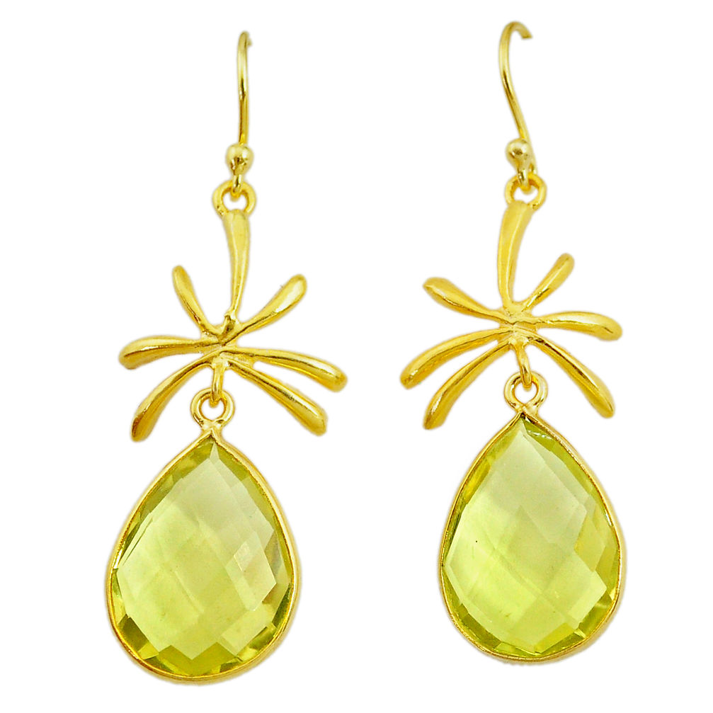 14.30cts natural lemon topaz 14k gold handmade dangle earrings t11414