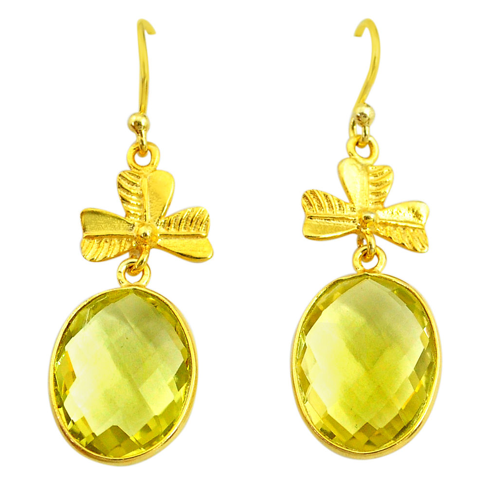 14.91cts natural lemon topaz 14k gold handmade dangle earrings t11430