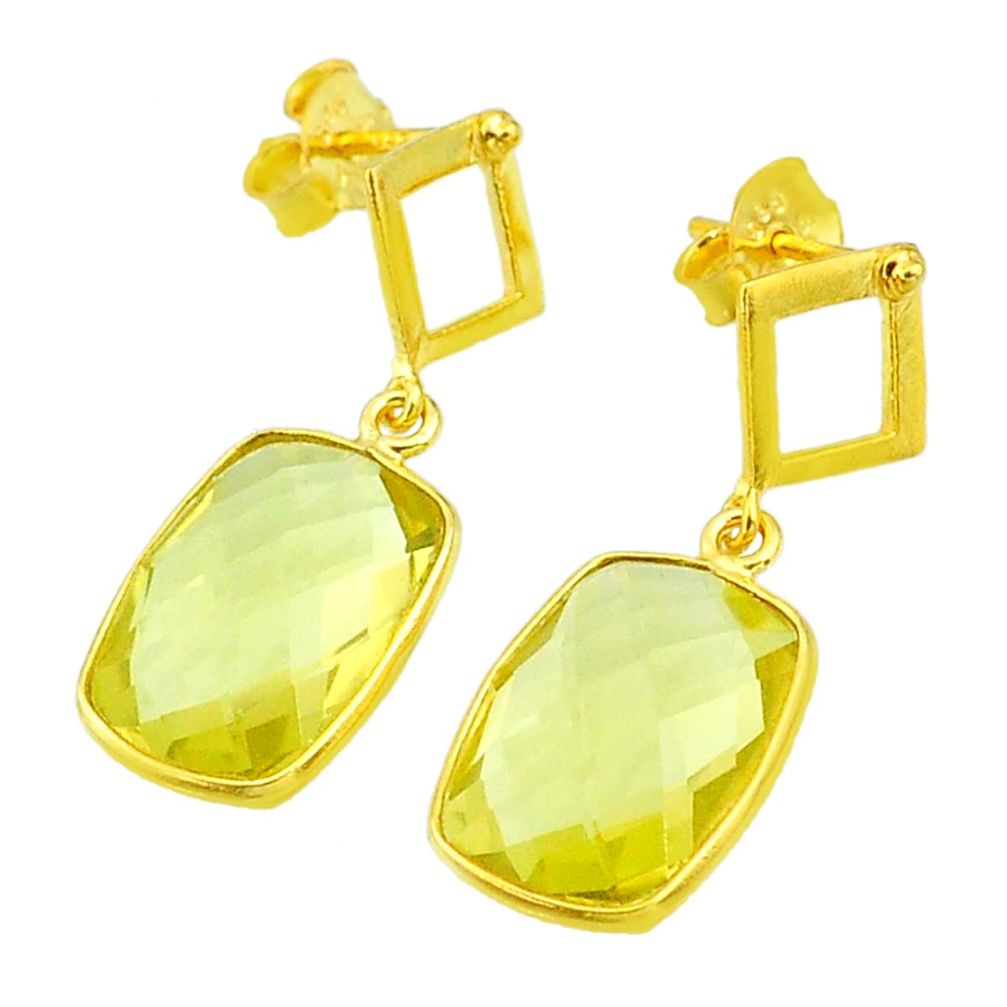 10.15cts natural lemon topaz 14k gold handmade dangle earrings t11450