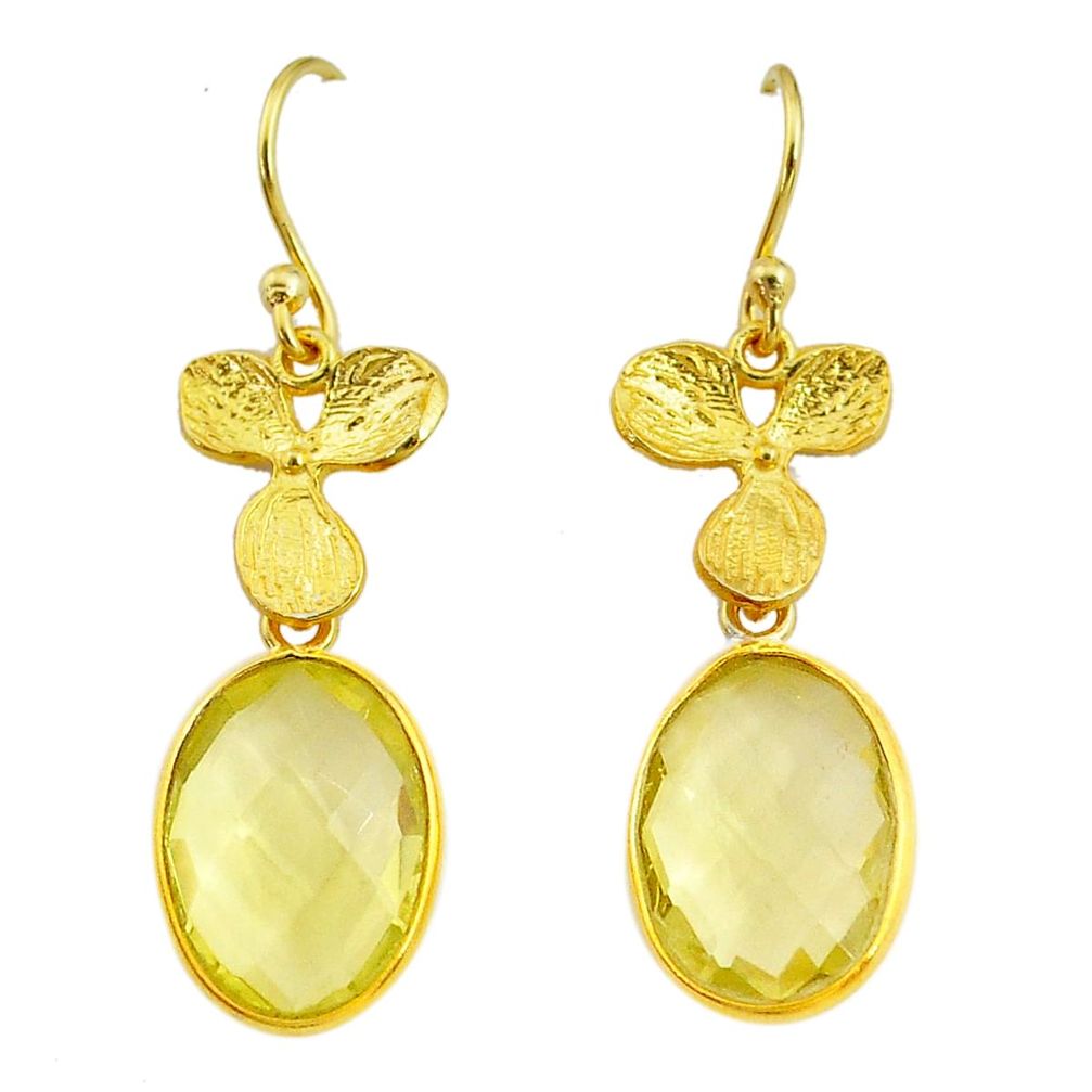 11.28cts natural lemon topaz handmade 14k gold dangle earrings t16535