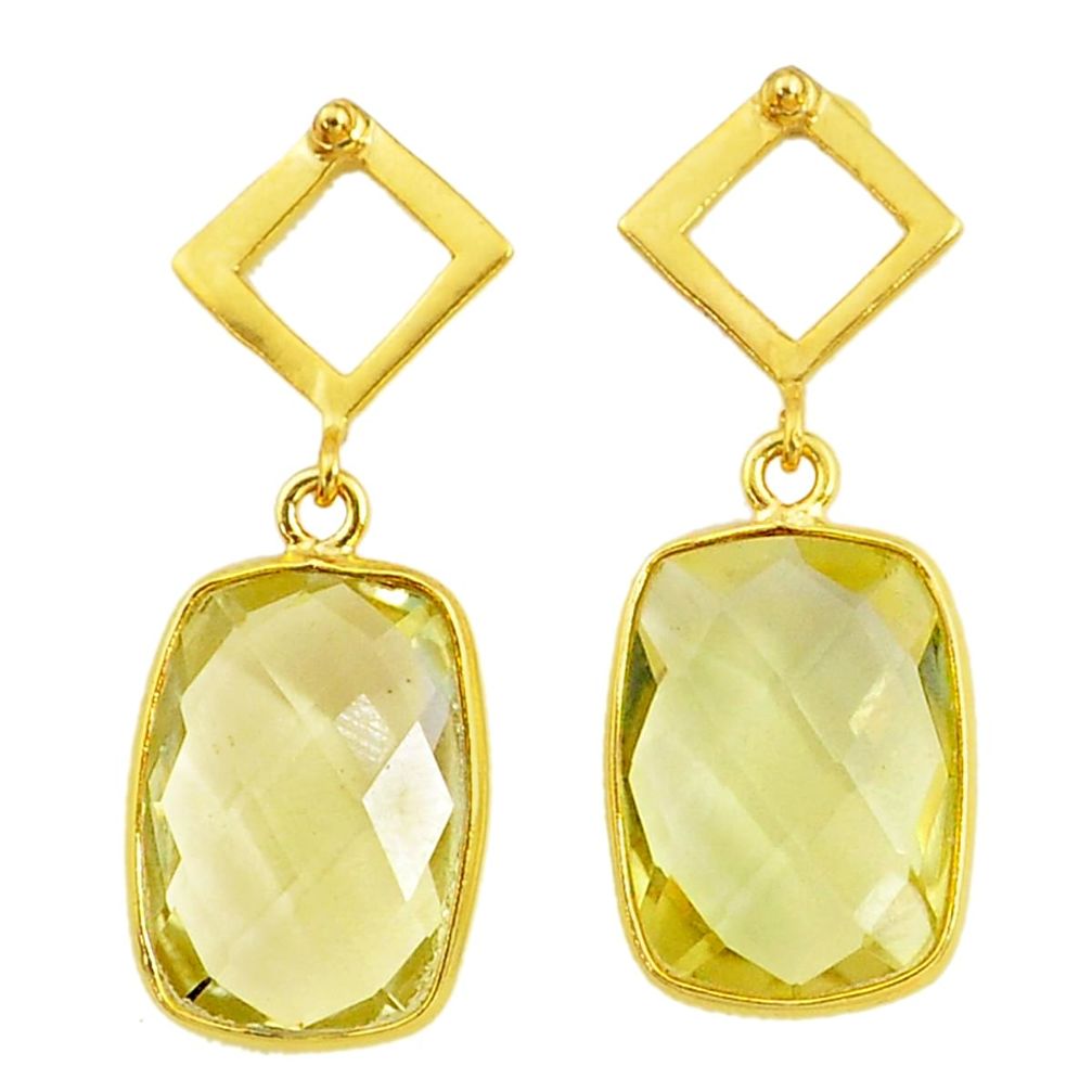 10.89cts natural lemon topaz handmade 14k gold dangle earrings t16554