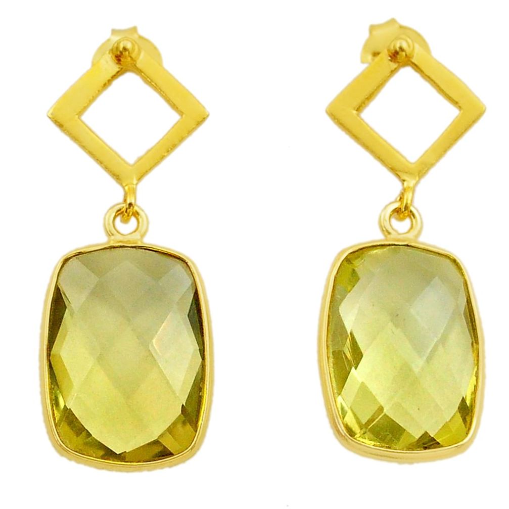 10.18cts natural lemon topaz 925 sterling silver 14k gold dangle earrings t44215