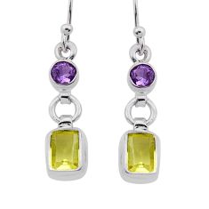 3.97cts natural lemon topaz amethyst 925 sterling silver dangle earrings n41134