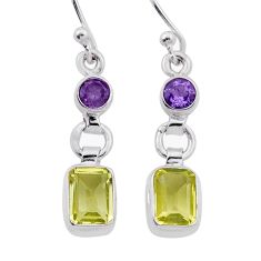 4.02cts natural lemon topaz amethyst 925 sterling silver dangle earrings n41135