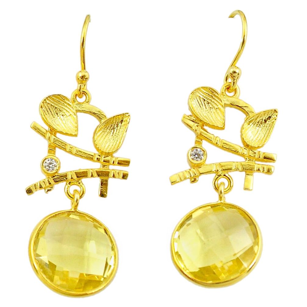 14.18cts natural lemon topaz topaz handmade14k gold dangle earrings t16503