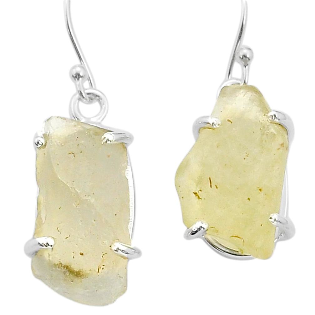 11.59cts natural libyan desert glass (gold tektite) 925 silver earrings u79911