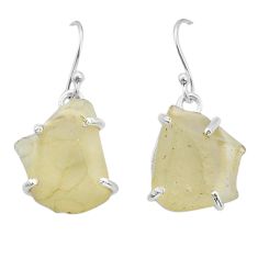 Clearance Sale- 12.60cts natural libyan desert glass (gold tektite) 925 silver earrings u79917