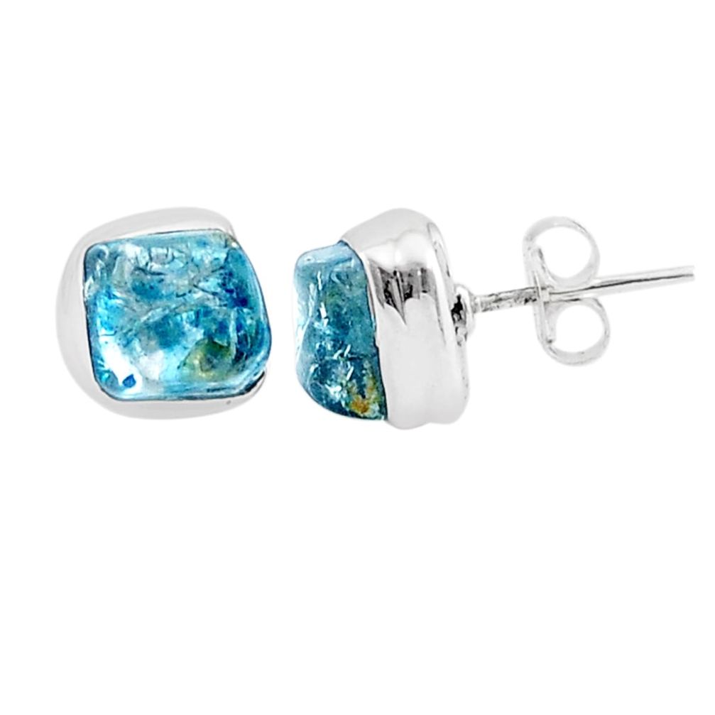 7.90cts natural london blue topaz rough 925 sterling silver earrings u30477