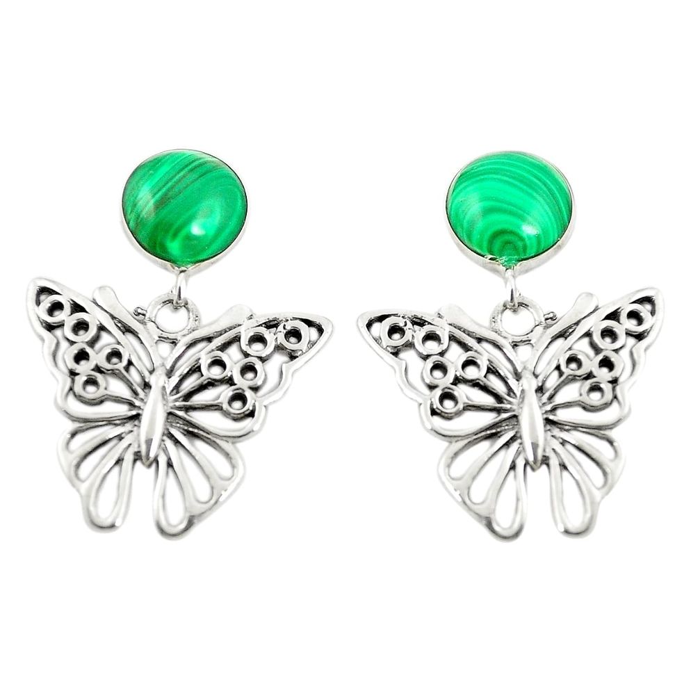 Natural green malachite (pilots stone) 925 silver butterfly earrings c11707