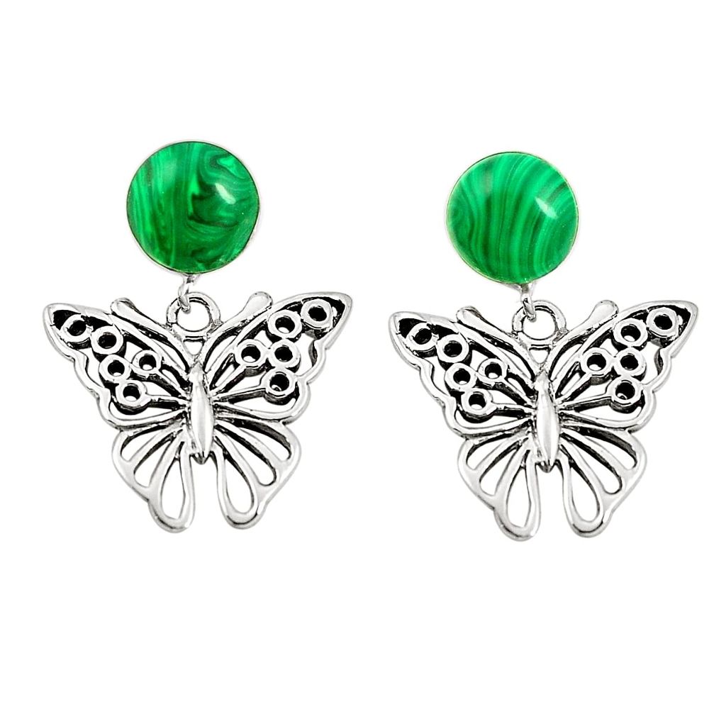 Natural green malachite (pilots stone) 925 silver butterfly earrings c11716