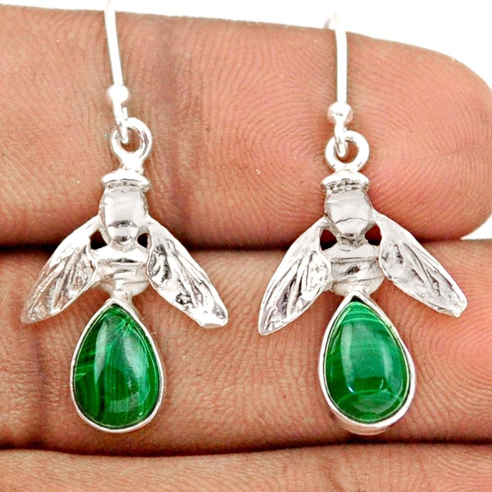 4.84cts natural malachite (pilot's stone) 925 silver honey bee earrings t82806