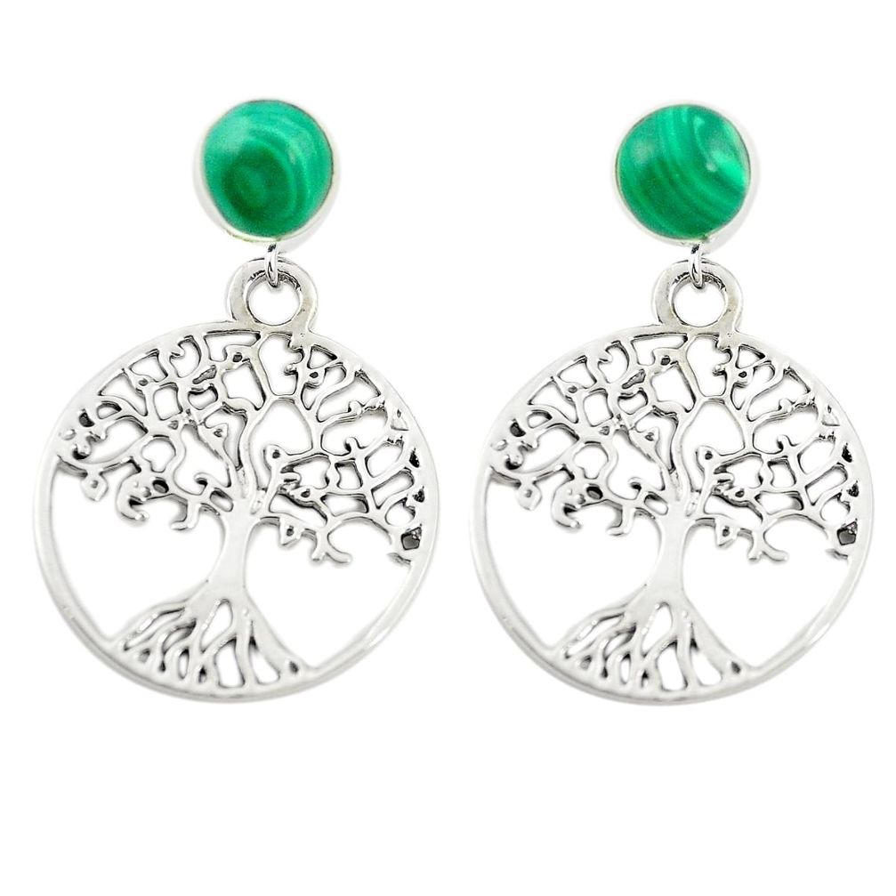 Natural green malachite (pilots stone) 925 silver tree of life earrings c11691