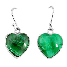 14.35cts natural malachite (pilot's stone) heart silver dangle earrings y80012