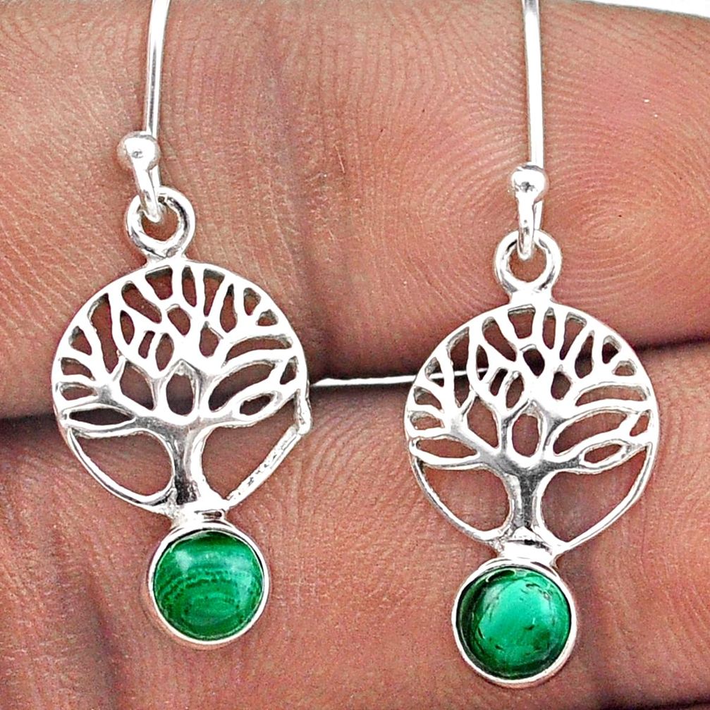 1.65cts natural malachite (pilot's stone) silver tree of life earrings t88687