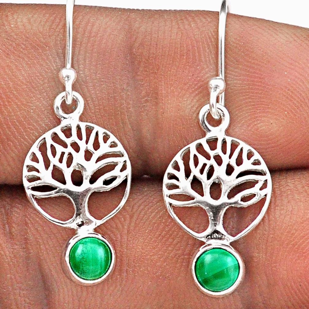 1.63cts natural malachite (pilot's stone) silver tree of life earrings t88688